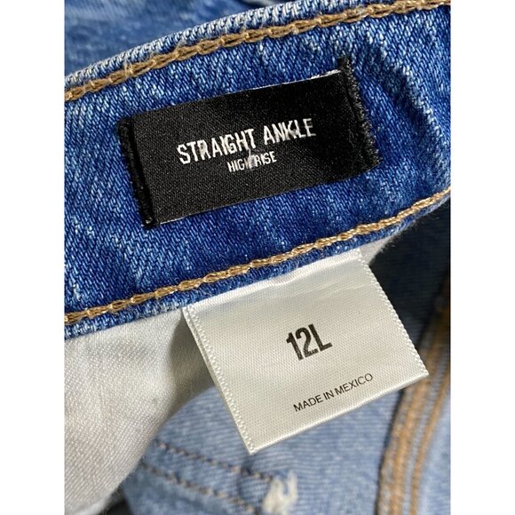 Express Women's Blue Straight Ankle Cargo Jeans Size 12 Long Y2K 90s Utility - Picture 4 of 16